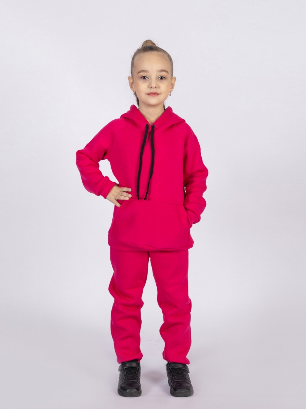 296-Ф. Свитшот с капюшоном  + Штаны, хлопок 65%, 35% ПЭ, 3-х нитка (начес) фуксия 80,86,92