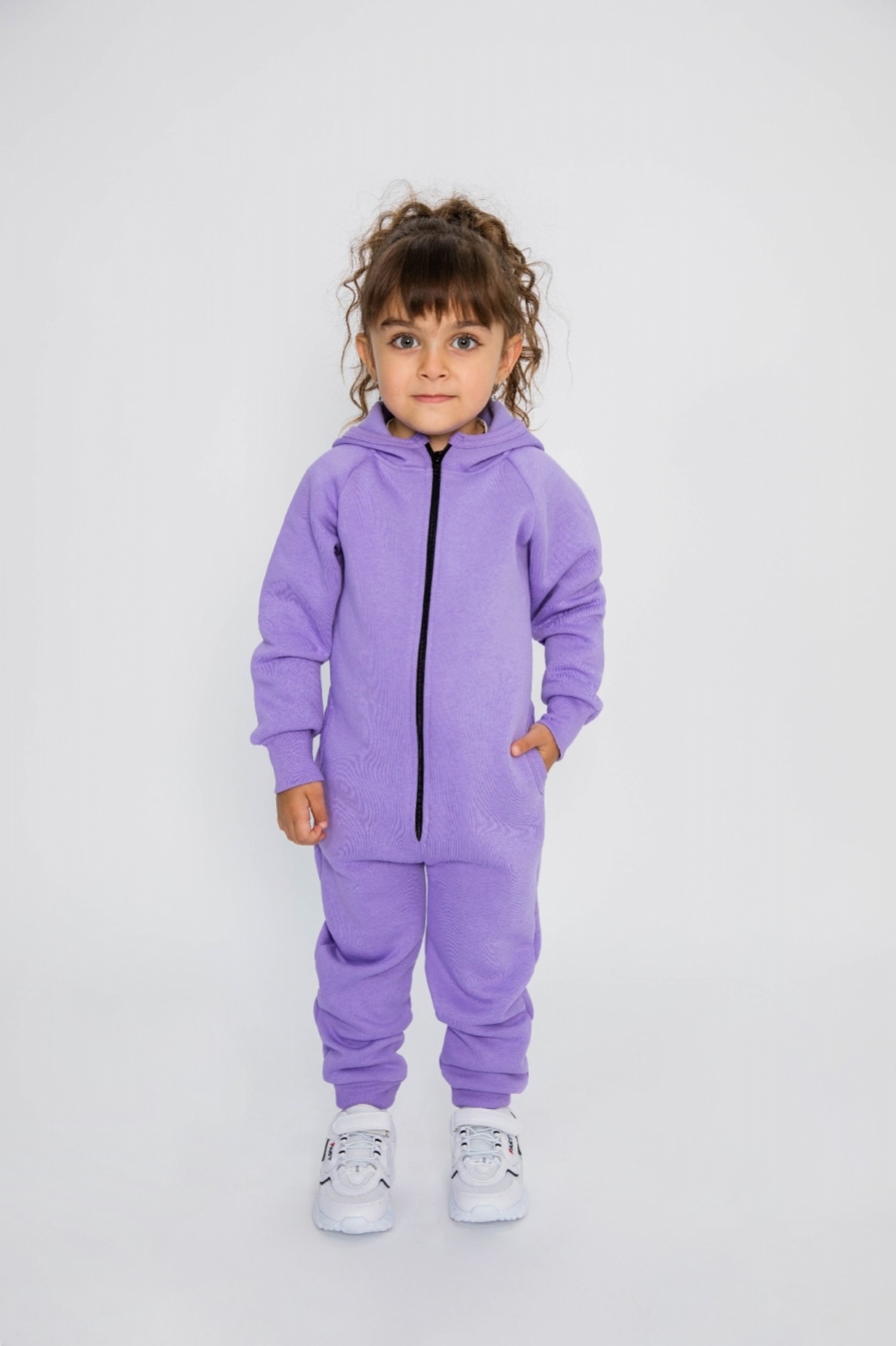 318-Л. Комбинезон на молнии с капюшоном, лиловый, хлопок 65%, 35% ПЭ, 3 нитка толстовка (начёс) 86,92,98,104