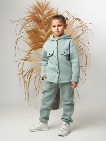 Купить оптом 333. Костюм детский (Брюки+Толстовка) на кнопках, олива, хлопок 65%, 35% ПЭ, 3-х нитка с  начесом 122,128,134,140 в Всеволожске