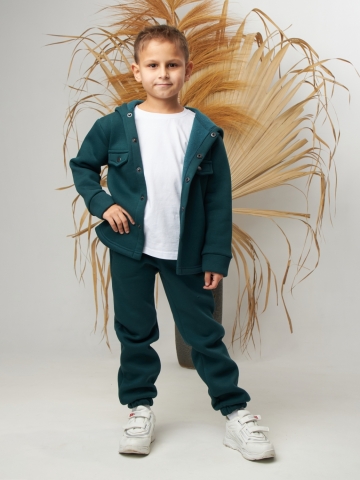 Купить оптом 333. Костюм детский (Брюки+Толстовка) на кнопках, изумруд, хлопок 65%, 35% ПЭ, 3-х нитка с  начесом 122,128,134,140 в Всеволожске