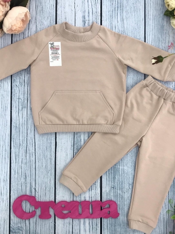 Купить оптом 312-СЛ. Свитшот+ Штаны , хлопок 70%, 25% ПЭ, 5% лайкра, 2 нитка петля без начеса, сливочный 98,104,110,116 в Всеволожске