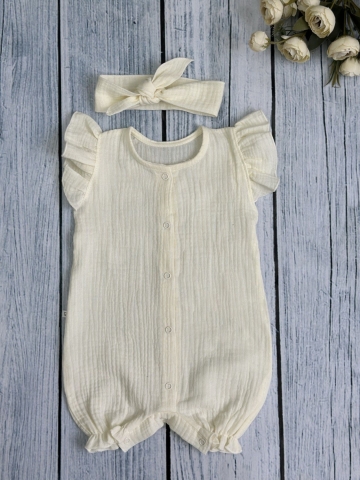 Купить оптом 341-СЛ. Песочник с повязкой для девочки из муслина, хлопок 100%, р 62,68,74,80 сливочный в Всеволожске