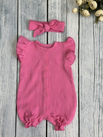 Купить оптом 341-Ф. Песочник с повязкой для девочки из муслина, хлопок 100%, р 62,68,74,80 фуксия в Всеволожске